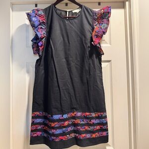 EUC Pinch Black Dress with Colorful Floral Accents Size Medium